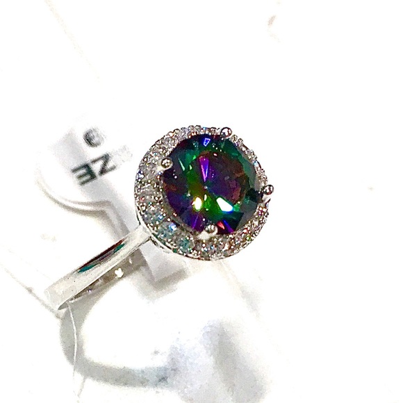 925 S Silver Rainbow and White Topaz Ring sz 9 - Picture 4 of 15